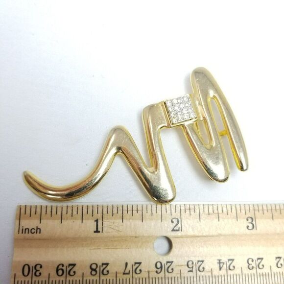 Vintage Park Lane Zig Zag Squiggle Brooch, Gold Tone Rhinestone Lapel Pin - Picture 5 of 7